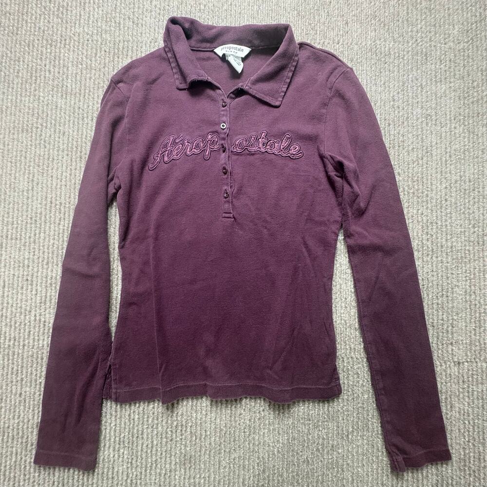 Vintage Aeropostale Women’s Longsleeve collared Top, Size S – Y2K Retro Style
